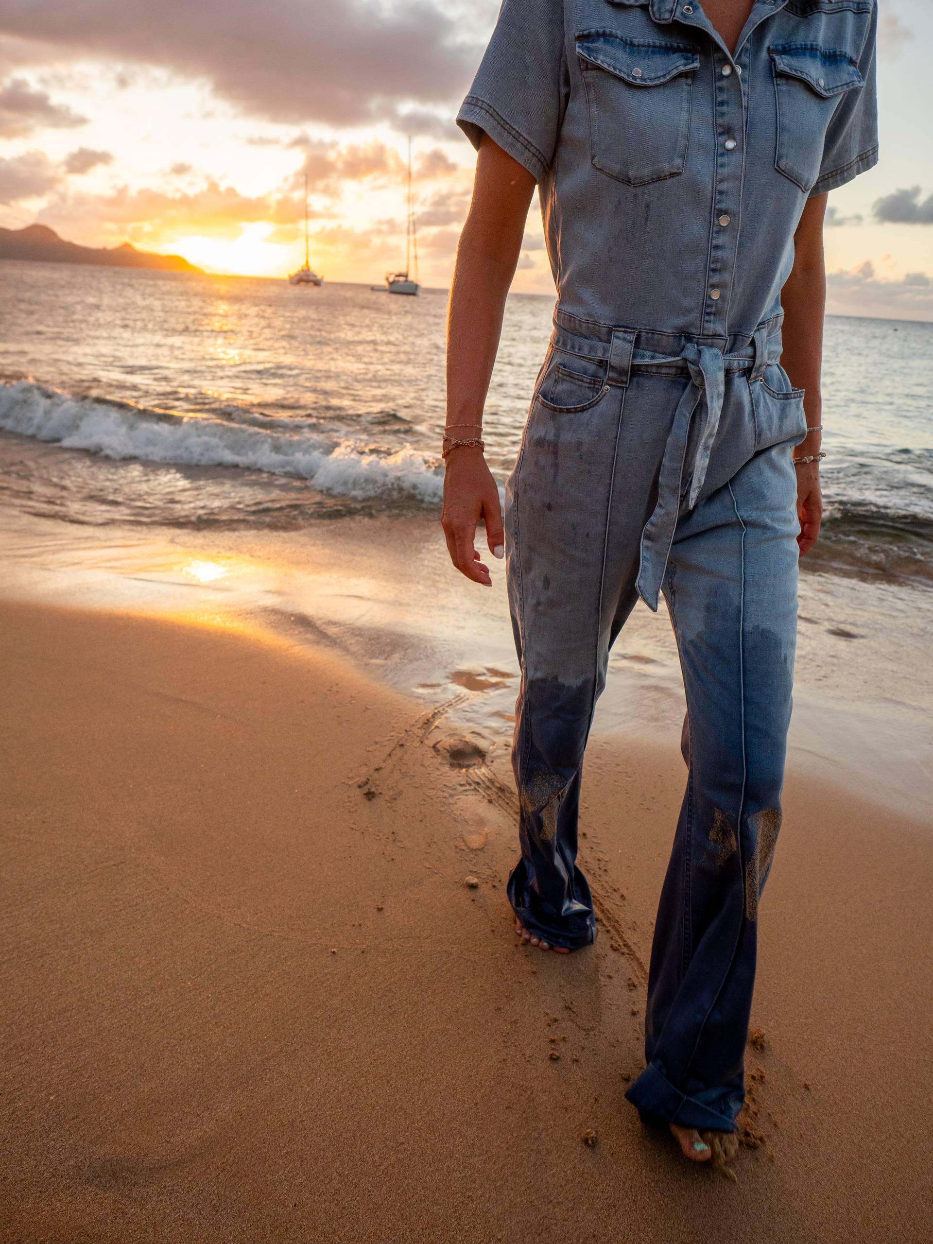 Onepiece Light Chambray Flared Jumpsuit Light Blue - 8