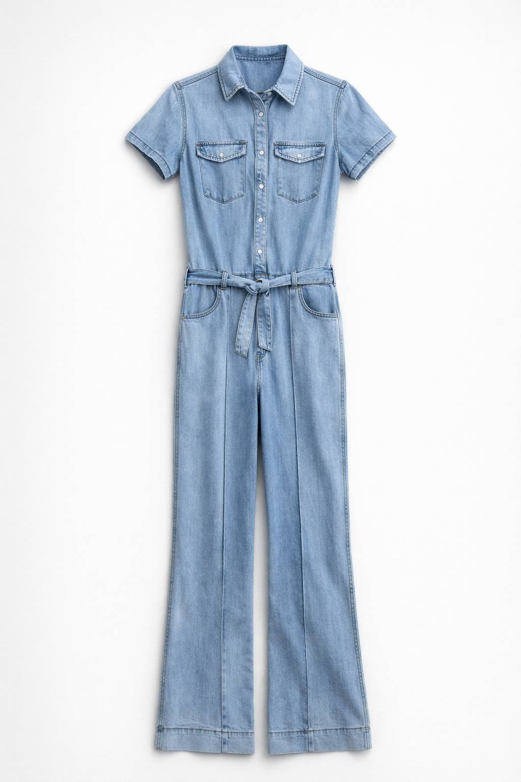 Onepiece Light Chambray Flared Jumpsuit Light Blue - 3