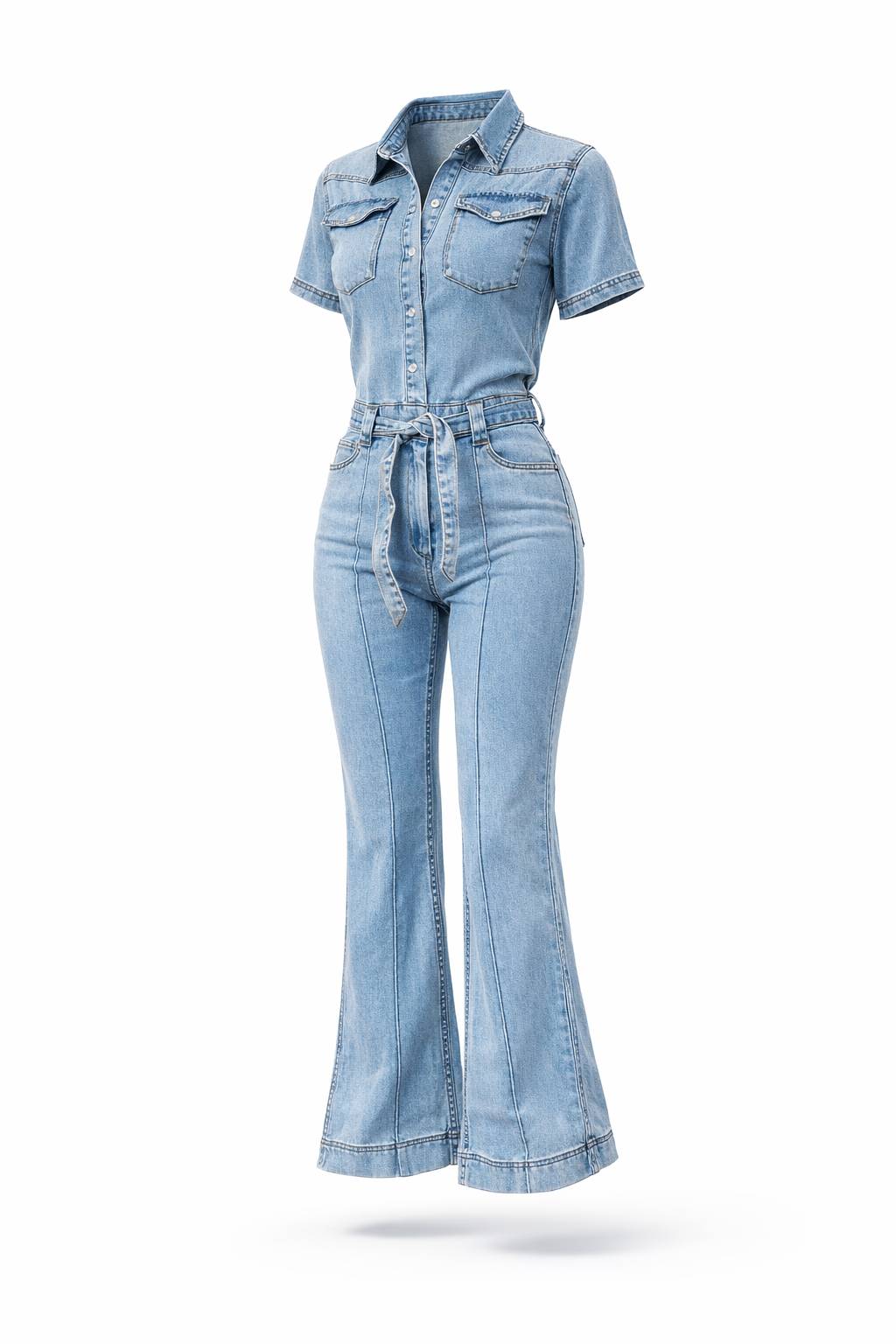 Onepiece Light Chambray Flared Jumpsuit Light Blue - 3