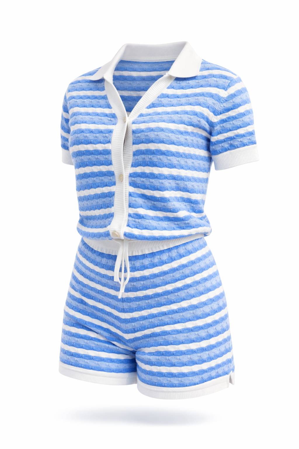 Onepiece Riviera Piquet Short Knitted Jumpsuit Blue - 1