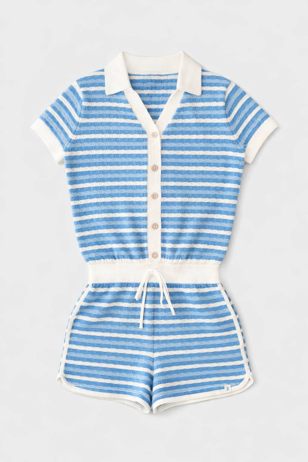 Onepiece Riviera Piquet Short Knitted Jumpsuit Blue - 1