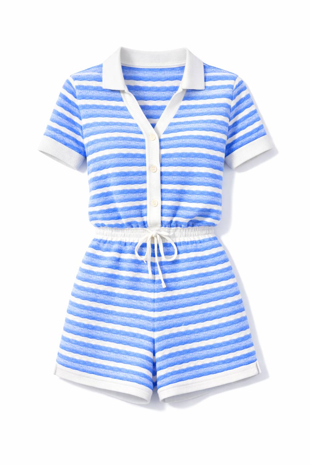 Onepiece Riviera Piquet Short Knitted Jumpsuit Blue - 2