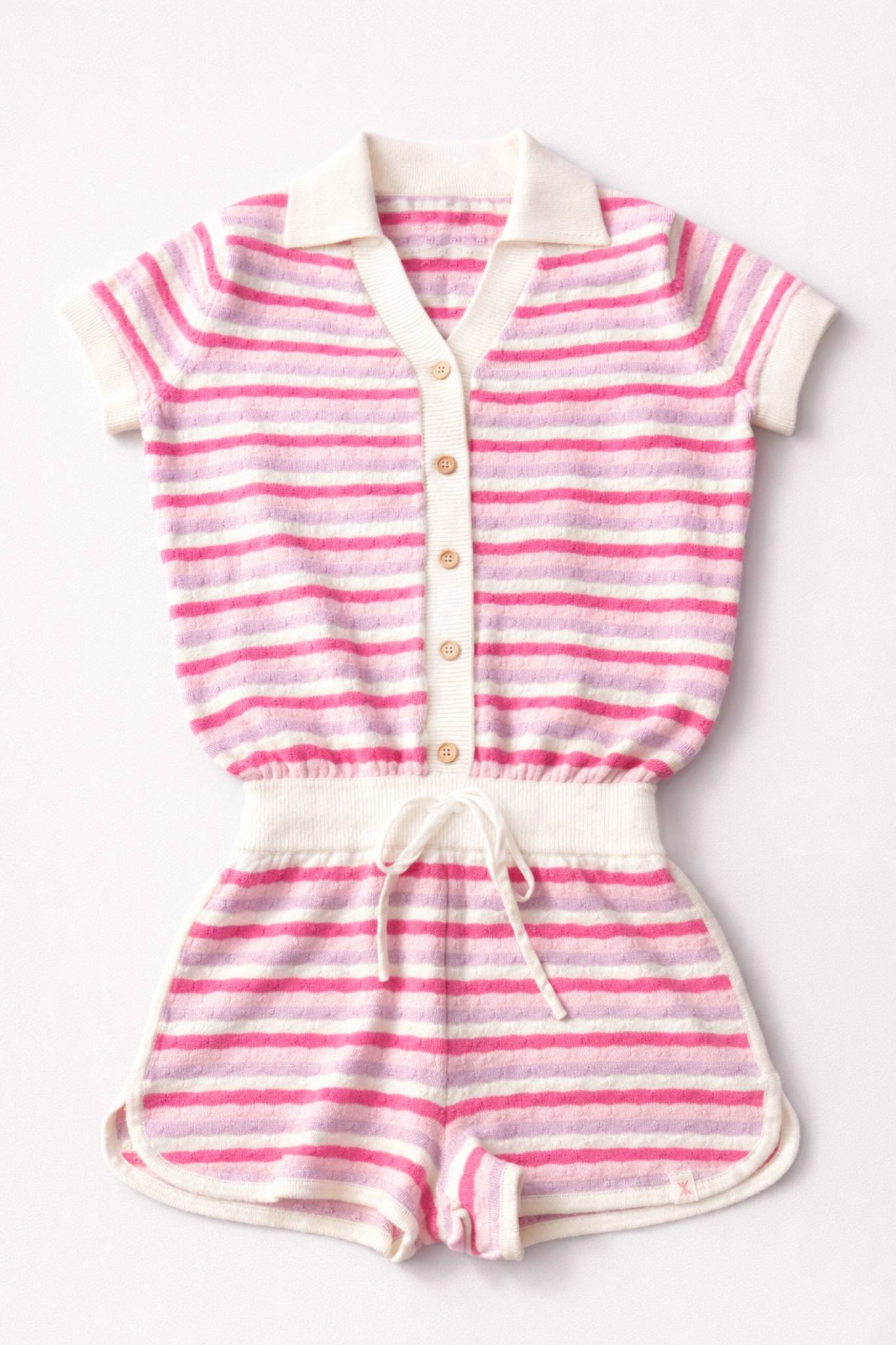 Onepiece Riviera Piquet Short Knitted Jumpsuit Pink - 2
