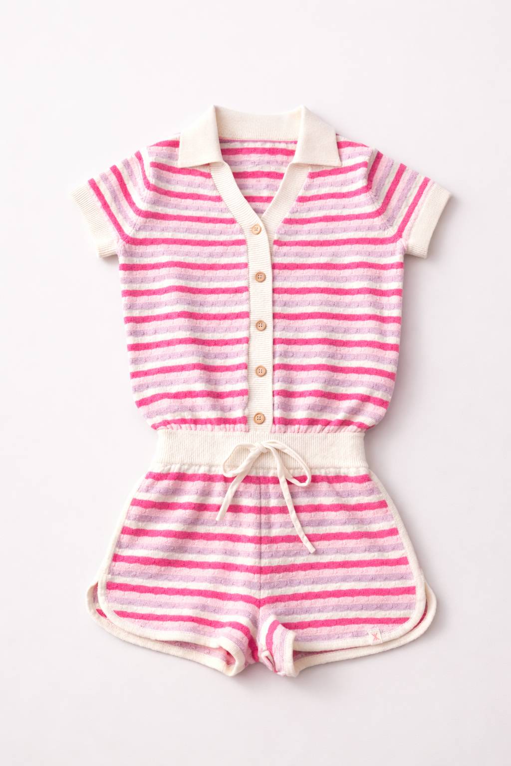 Onepiece Riviera Piquet Short Knitted Jumpsuit Pink - 1