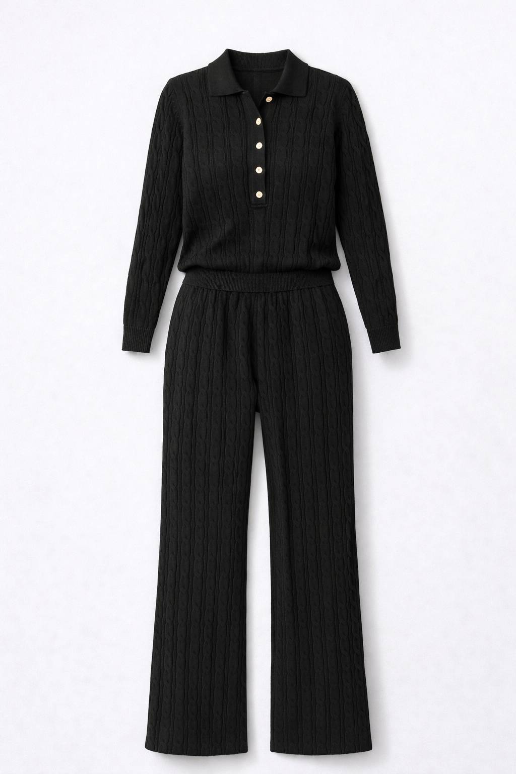 Onepiece Summer Cable Flared Jumpsuit Black - 3