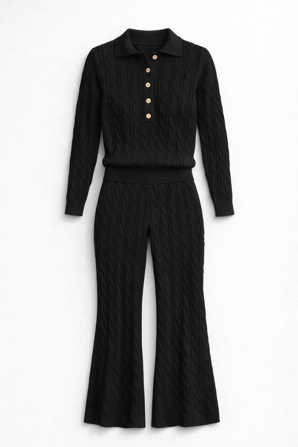 Onepiece Summer Cable Flared Jumpsuit Black - 4
