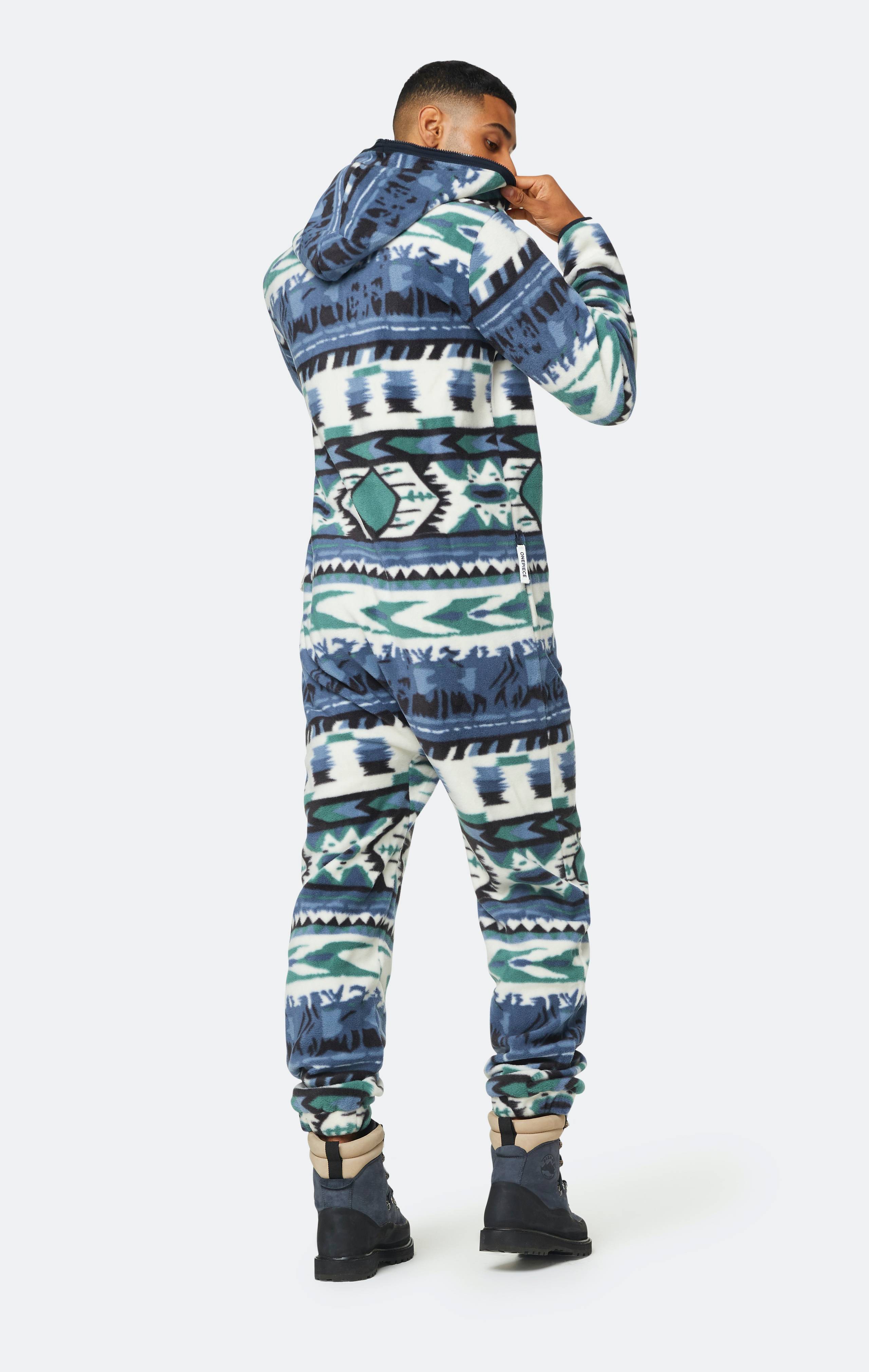 Onepiece Aztec Fleece Jumpsuit Blue Print - 5