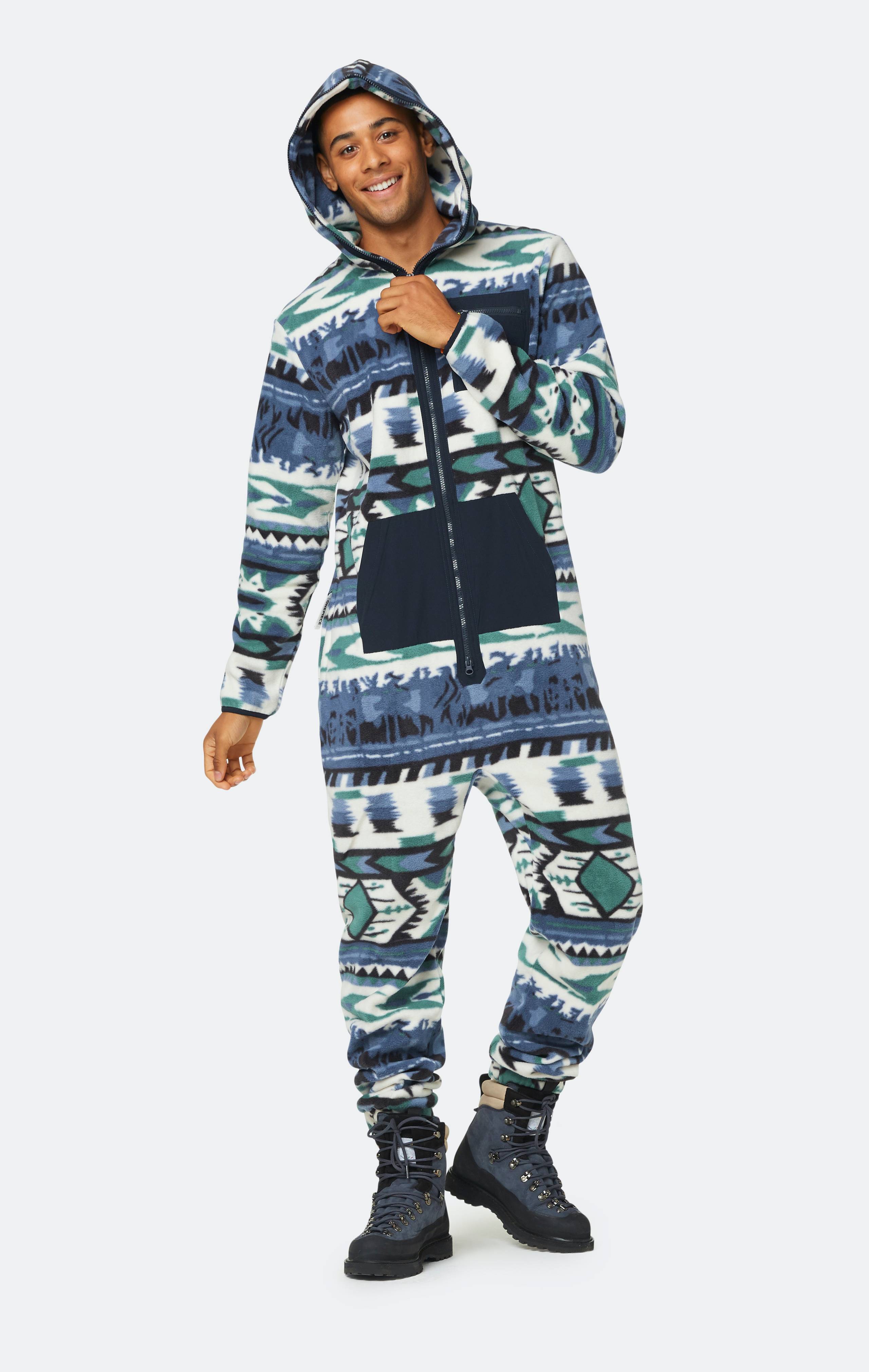 Onepiece Aztec Fleece Jumpsuit Blue Print - 7