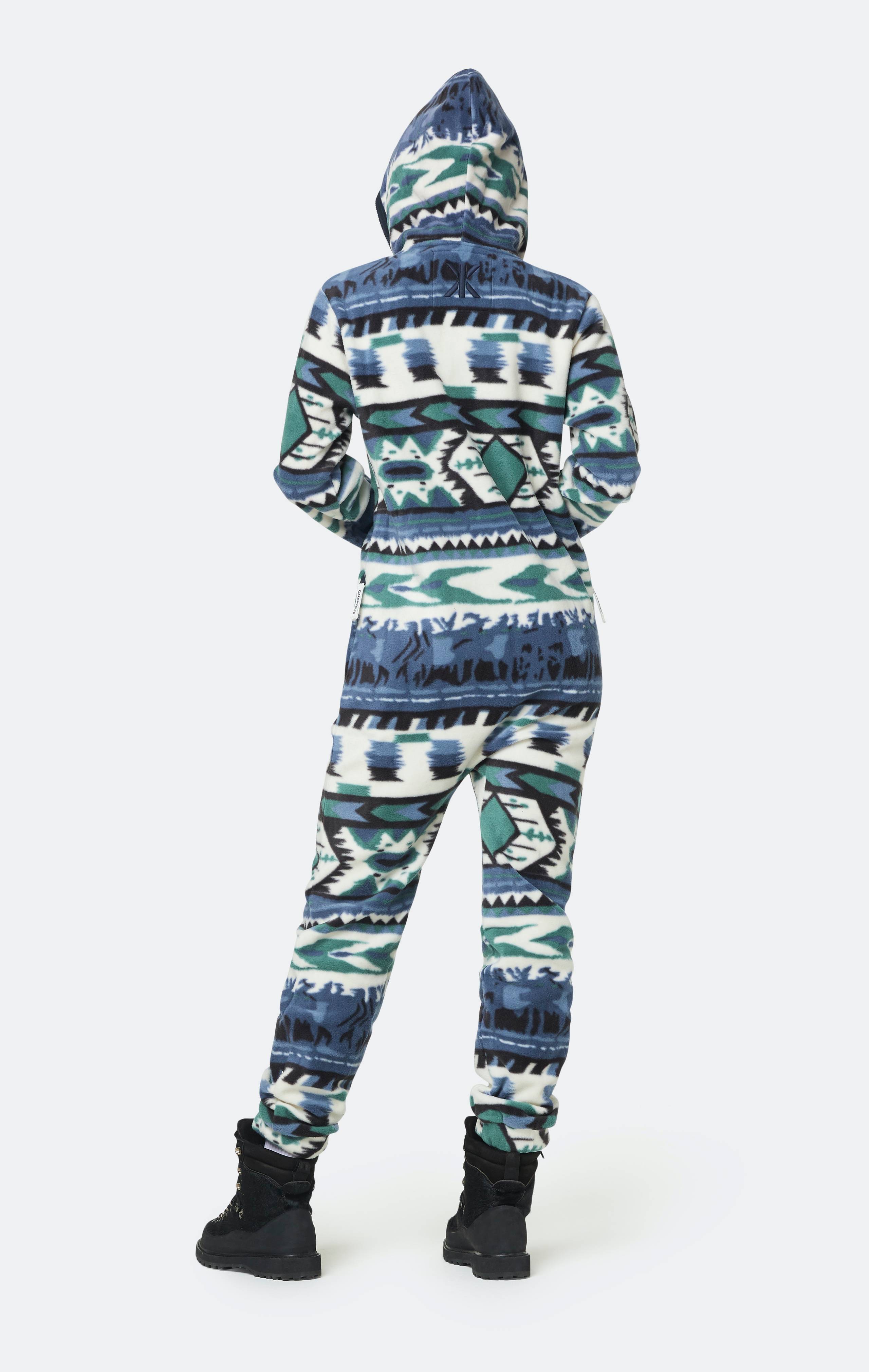 Onepiece Aztec Fleece Jumpsuit Blue Print - 11