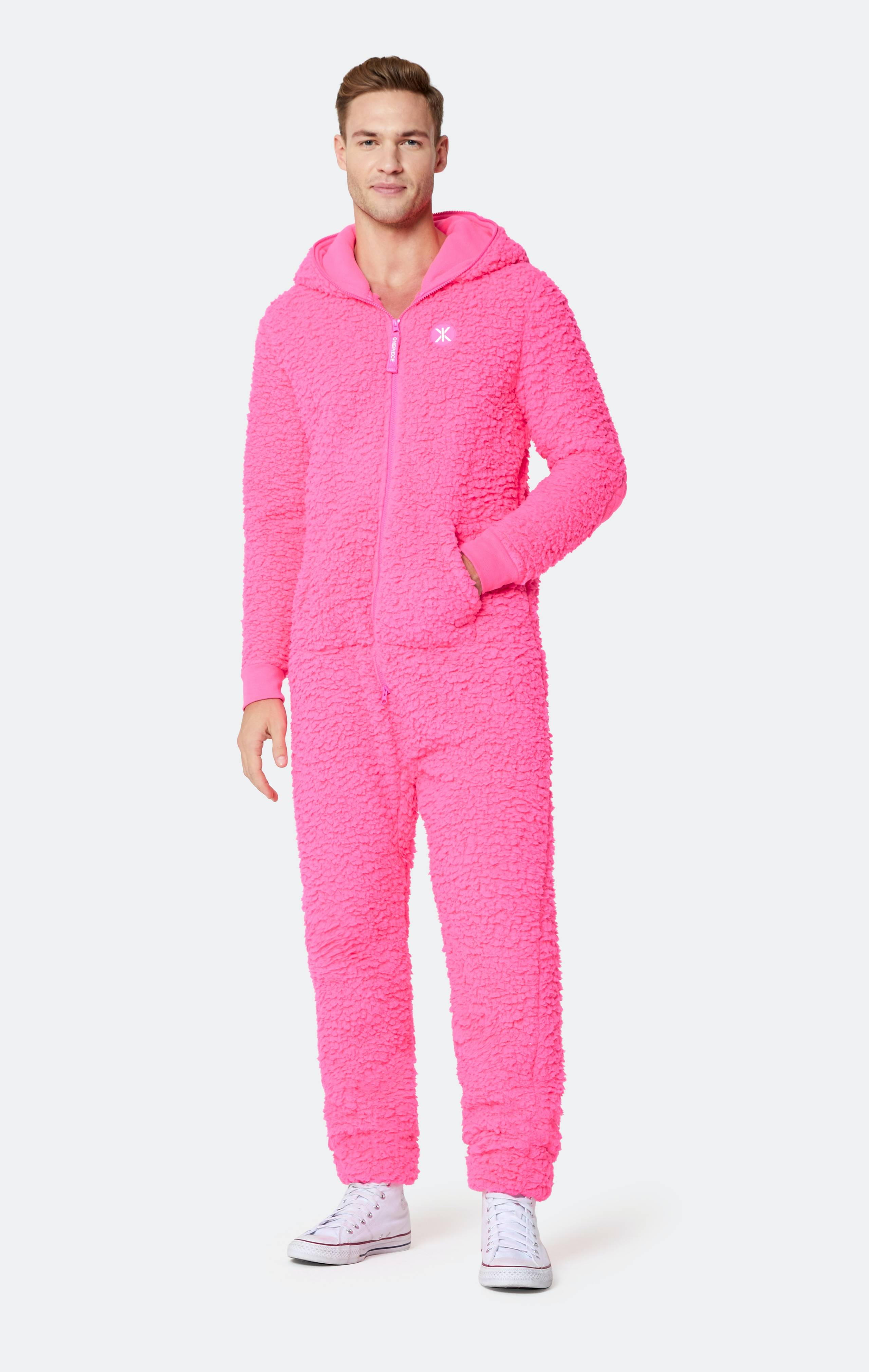 Onepiece Teddy Fleece Jumpsuit Neon Pink - 2