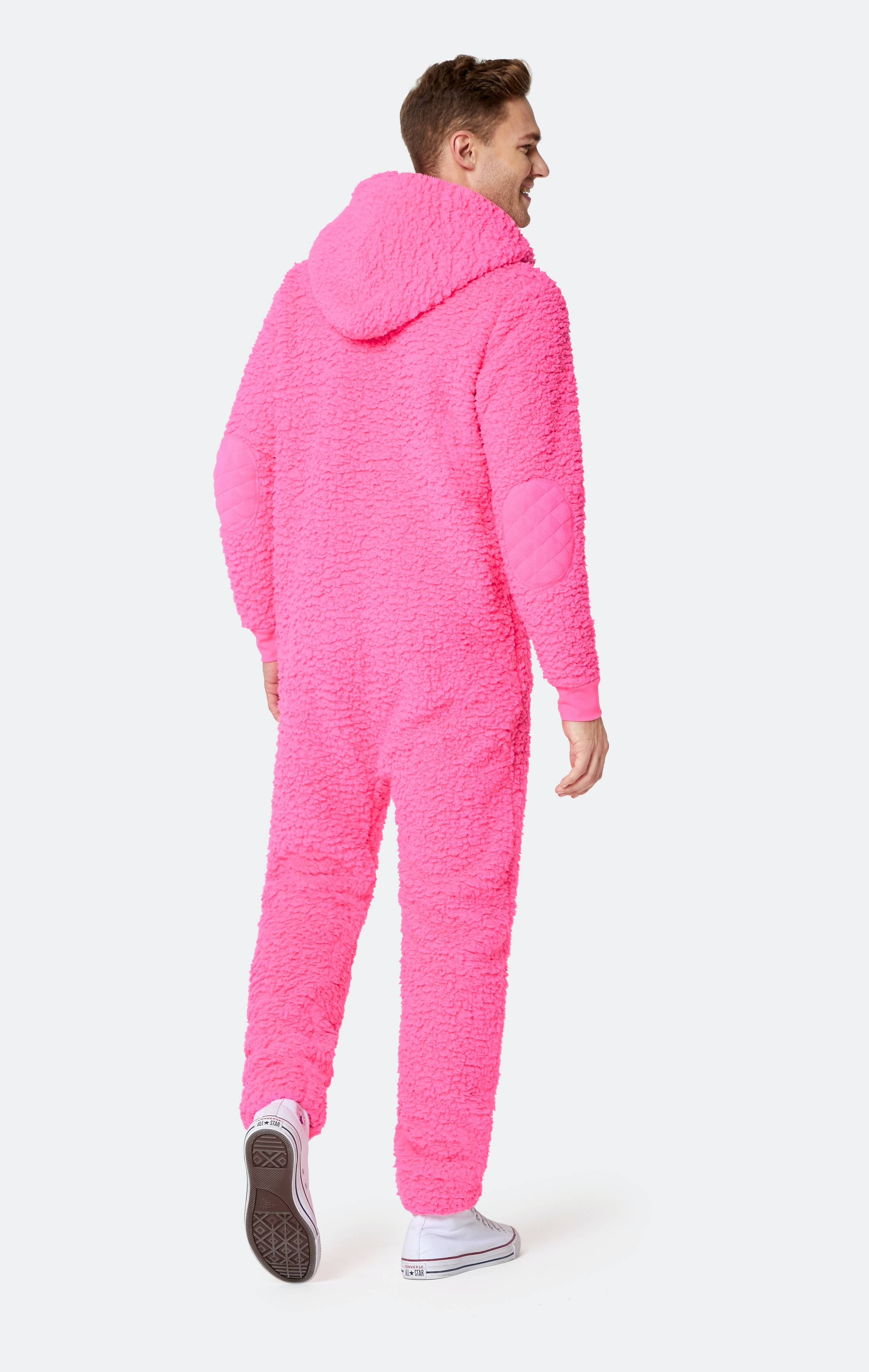 Onepiece Teddy Fleece Jumpsuit Neon Pink - 3