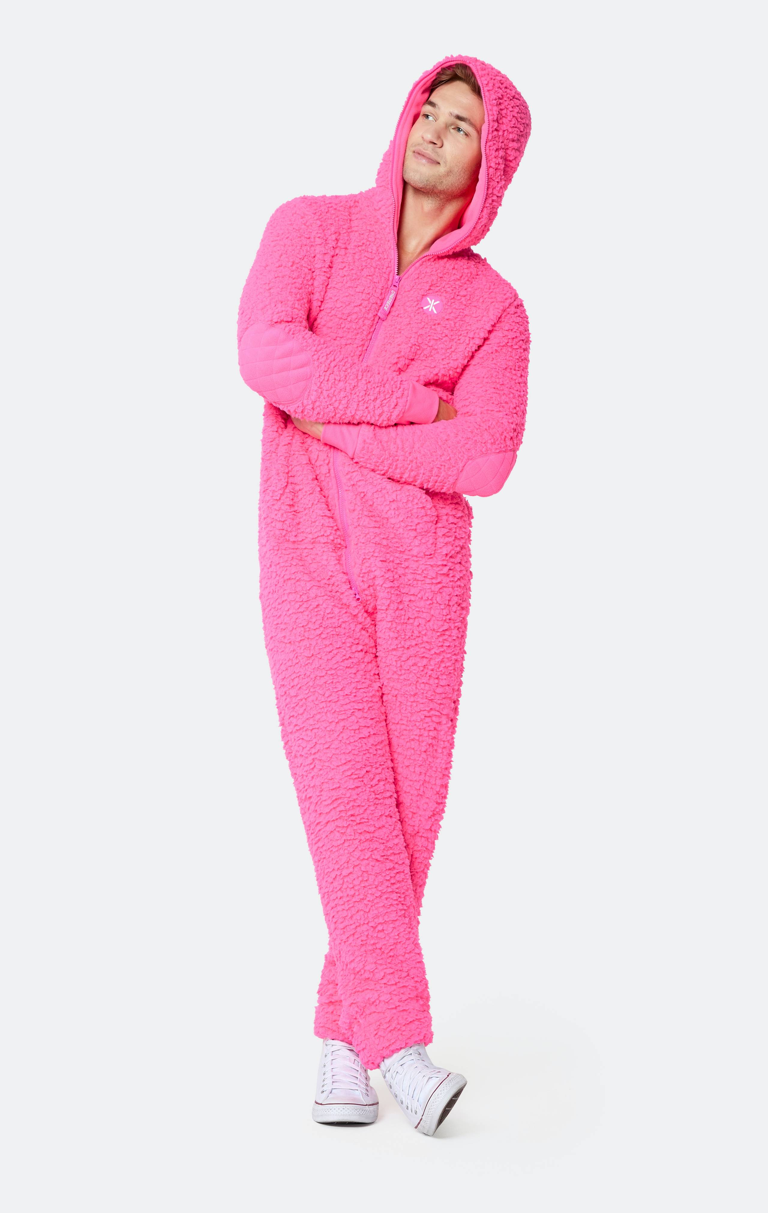 Onepiece Teddy Fleece Jumpsuit Neon Pink - 4