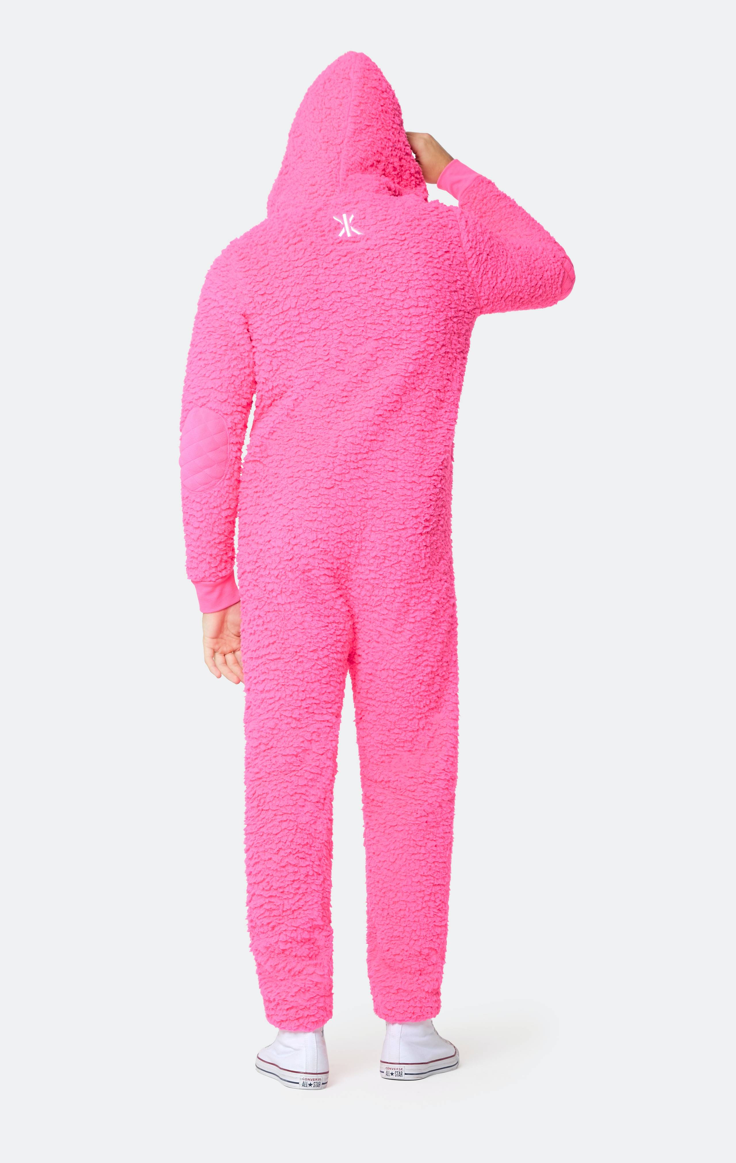 Onepiece Teddy Fleece Jumpsuit Neon Pink - 5