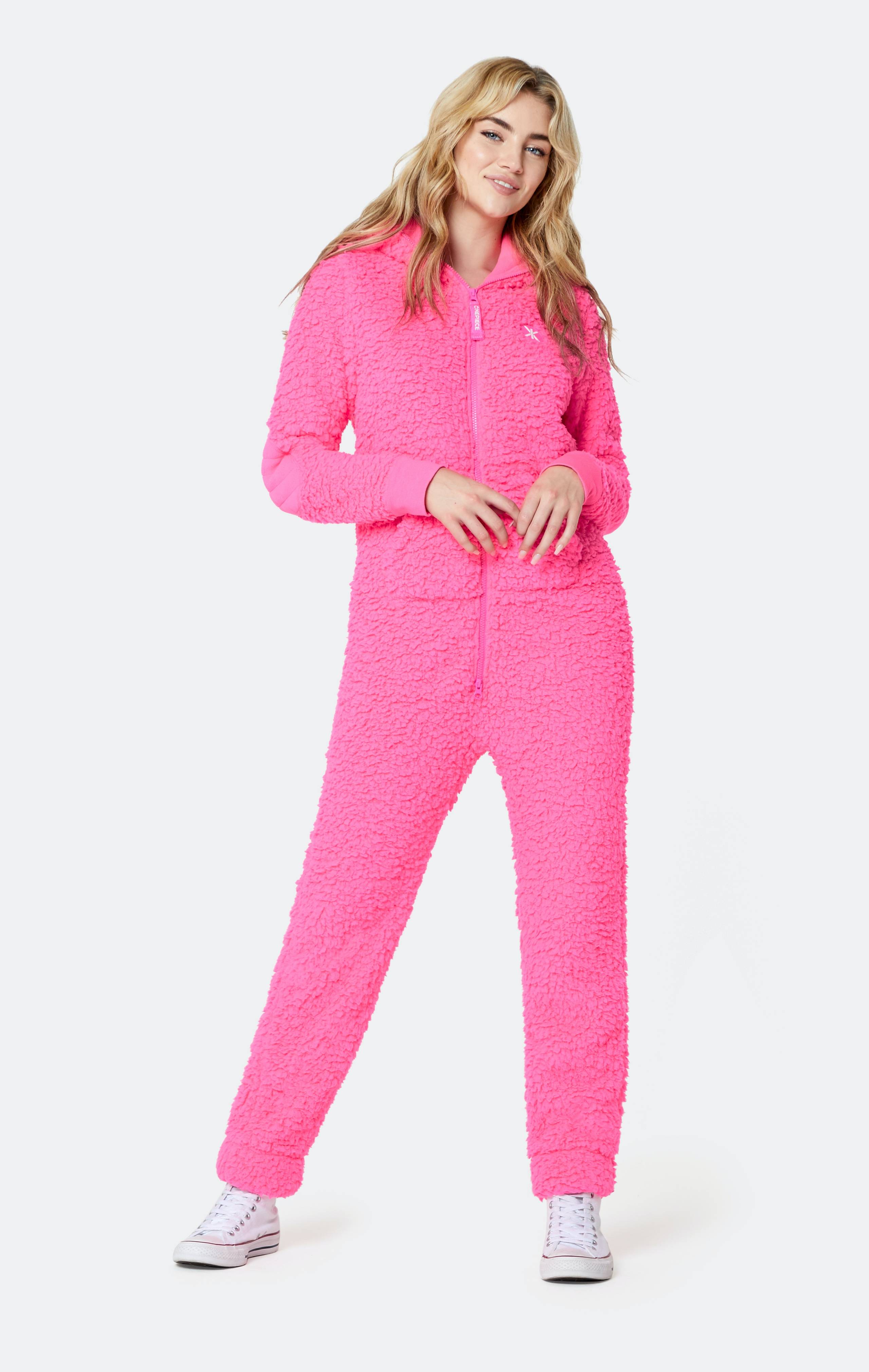 Onepiece Teddy Fleece Jumpsuit Neon Pink - 7