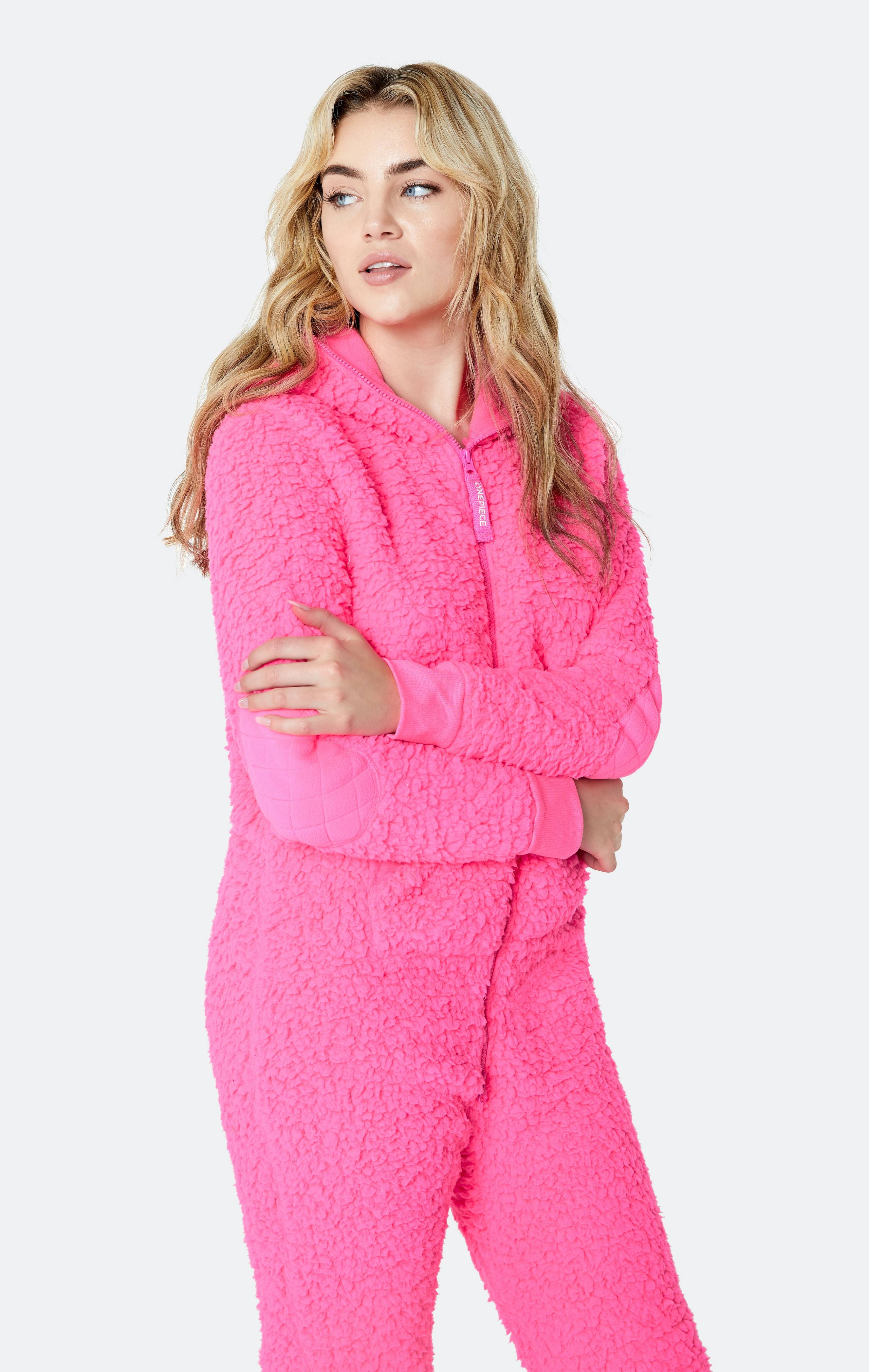 Onepiece Teddy Fleece Jumpsuit Neon Pink - 8