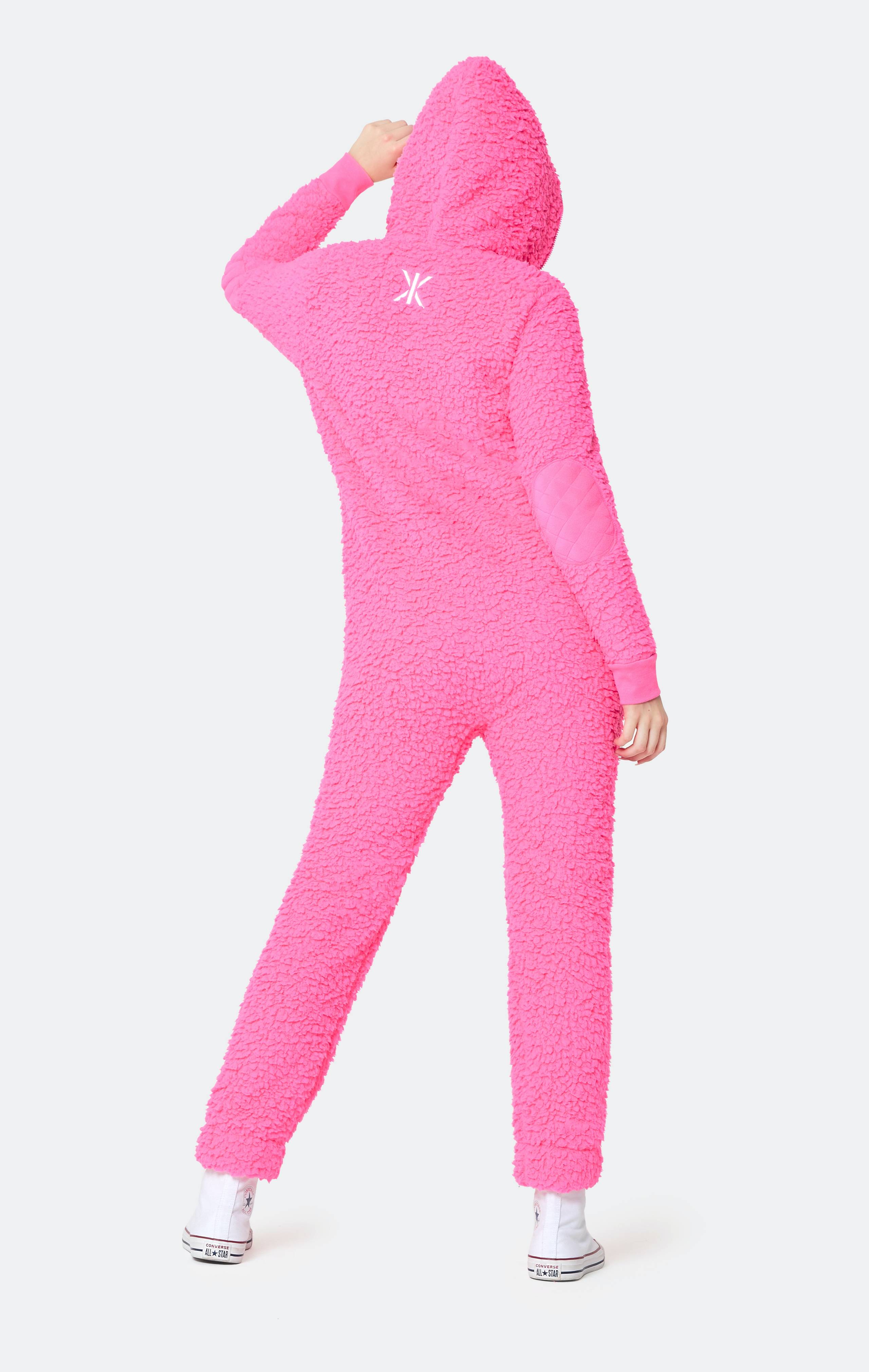 Onepiece Teddy Fleece Jumpsuit Neon Pink - 11