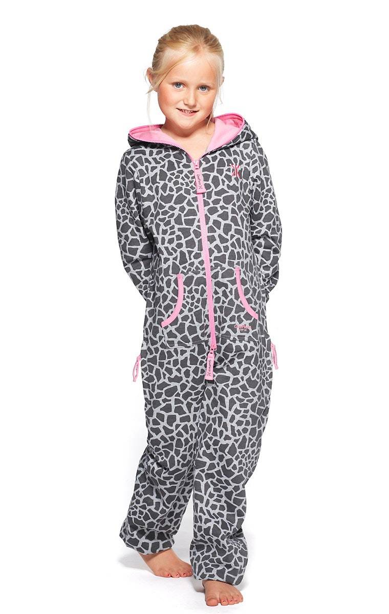 Onepiece Giraffe Kids Jumpsuit Grey Melange / Pink - 1