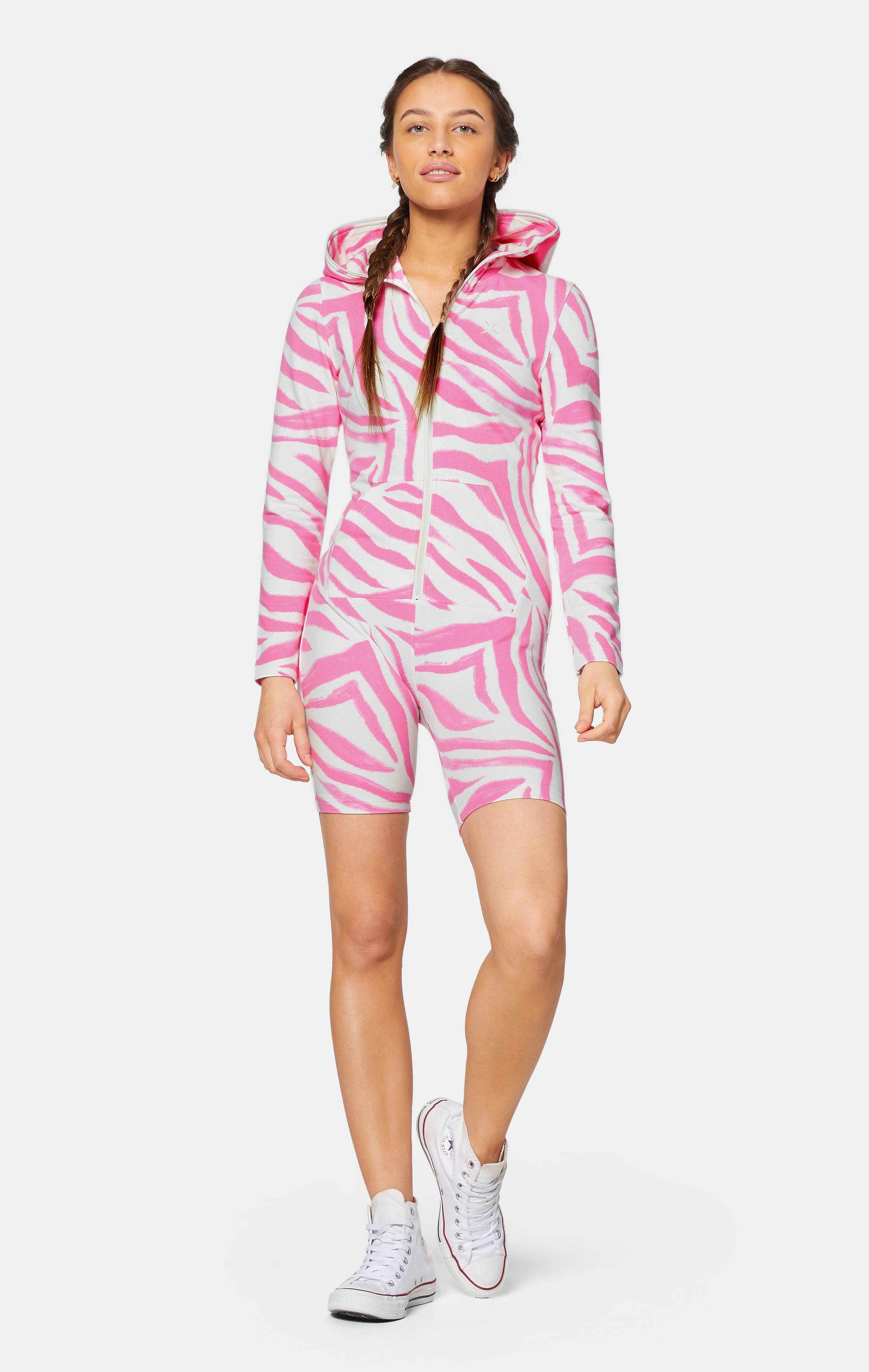 Onepiece Zebra Fitted Short Jumpsuit Pink - 5