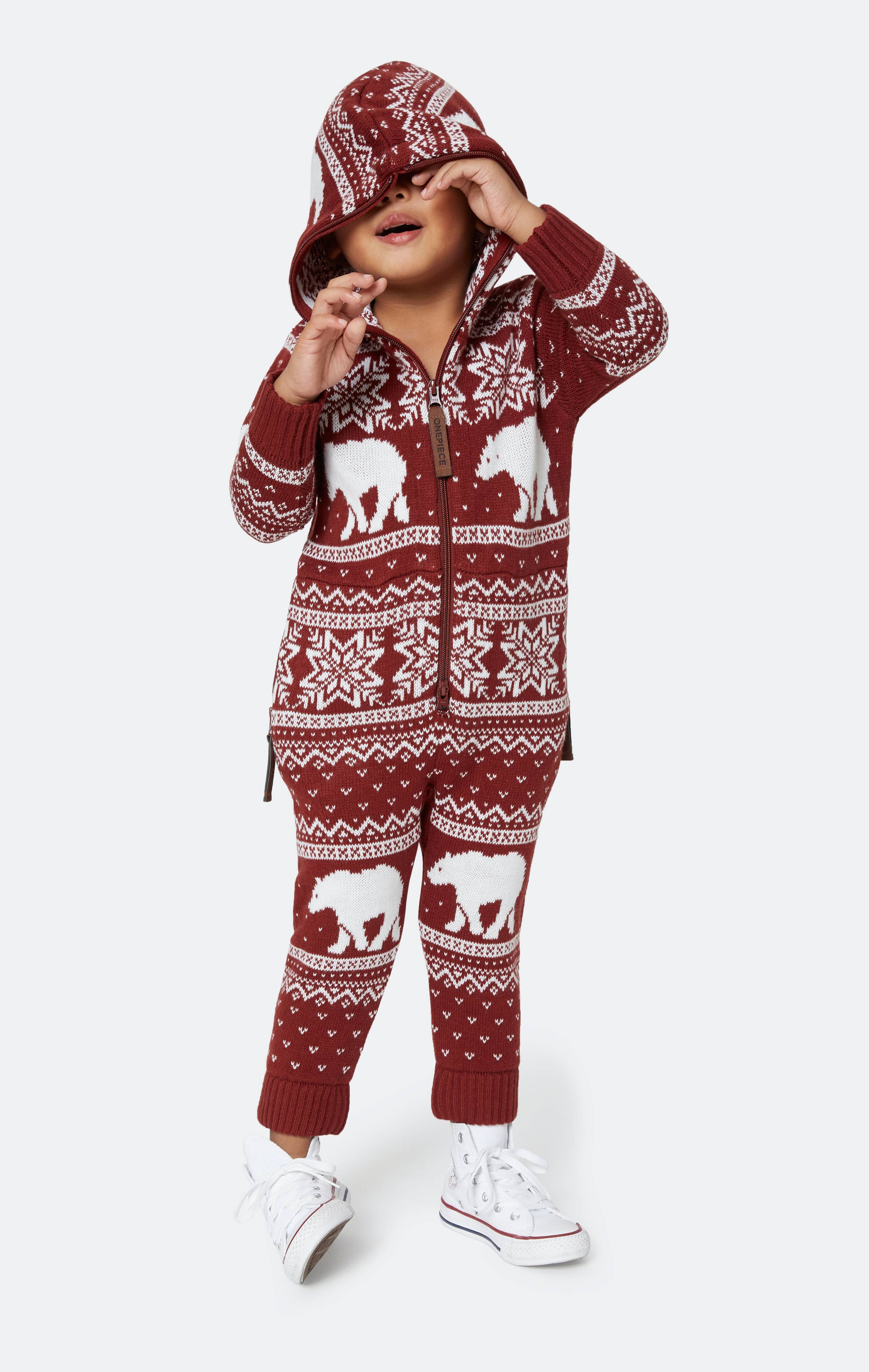 Onepiece Polar Bears Are Coming KIDS Jumpsuit Dark Red - 4
